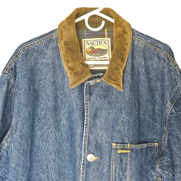 Vintage Y2K Nautica Barn Field Denim Corduroy Full Zip Plaid Liner Coat Sz L - Picture 11 of 16